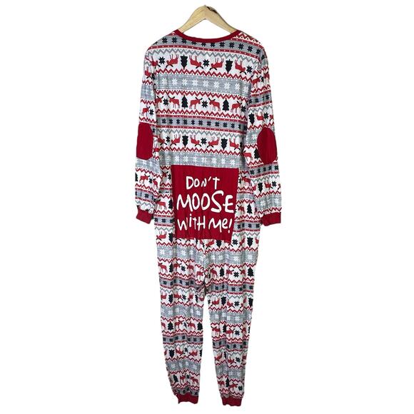 NWT PatPat One Piece Pajamas Mens M Red Moose Fair Isle Christmas Funny Novelty - Picture 6 of 8